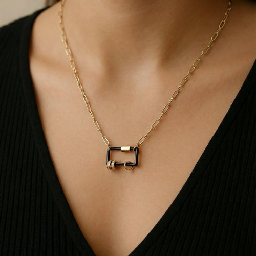 Black And Gold Carabiner Necklace