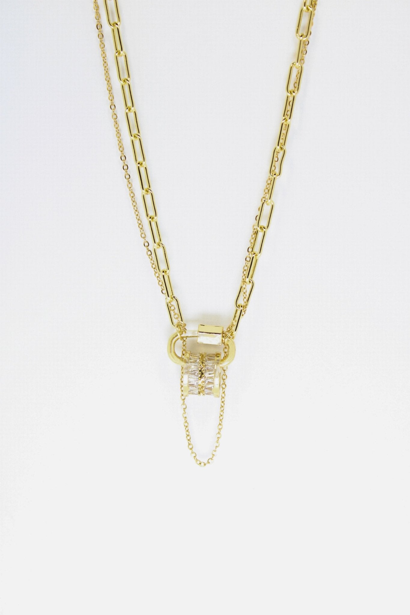 Be Loved - Double Crystal Carabiner Layered Necklace - Vicky&Nico