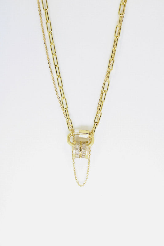 Be Loved - Double Crystal Carabiner Layered Necklace - Vicky&Nico