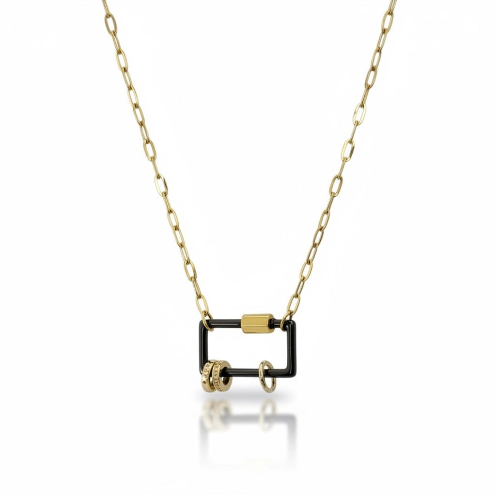 Black And Gold Carabiner Necklace - Vicky&Nico