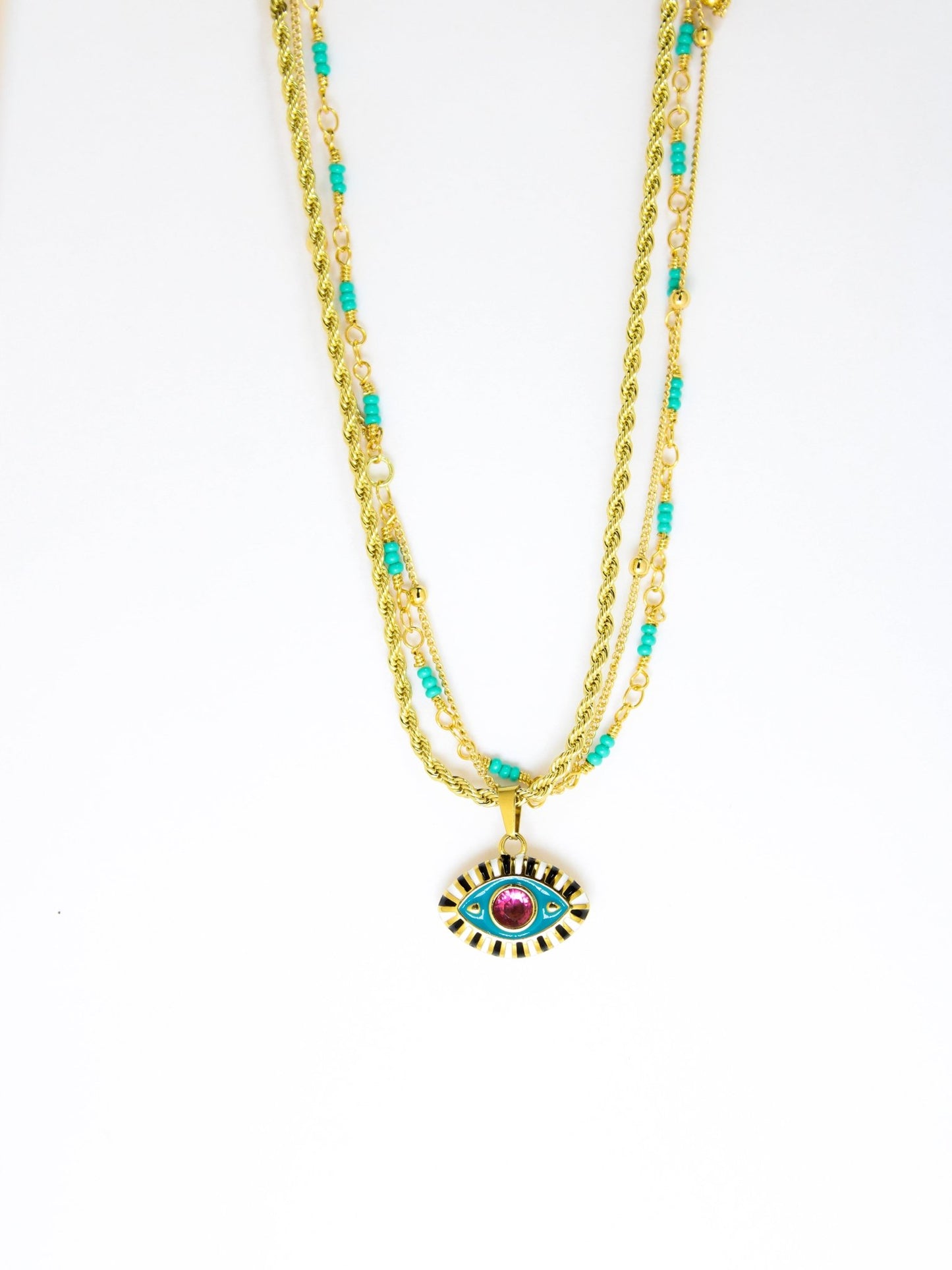 3 LEFT! - Blue Evil Eye Layered Necklace - Vicky&Nico