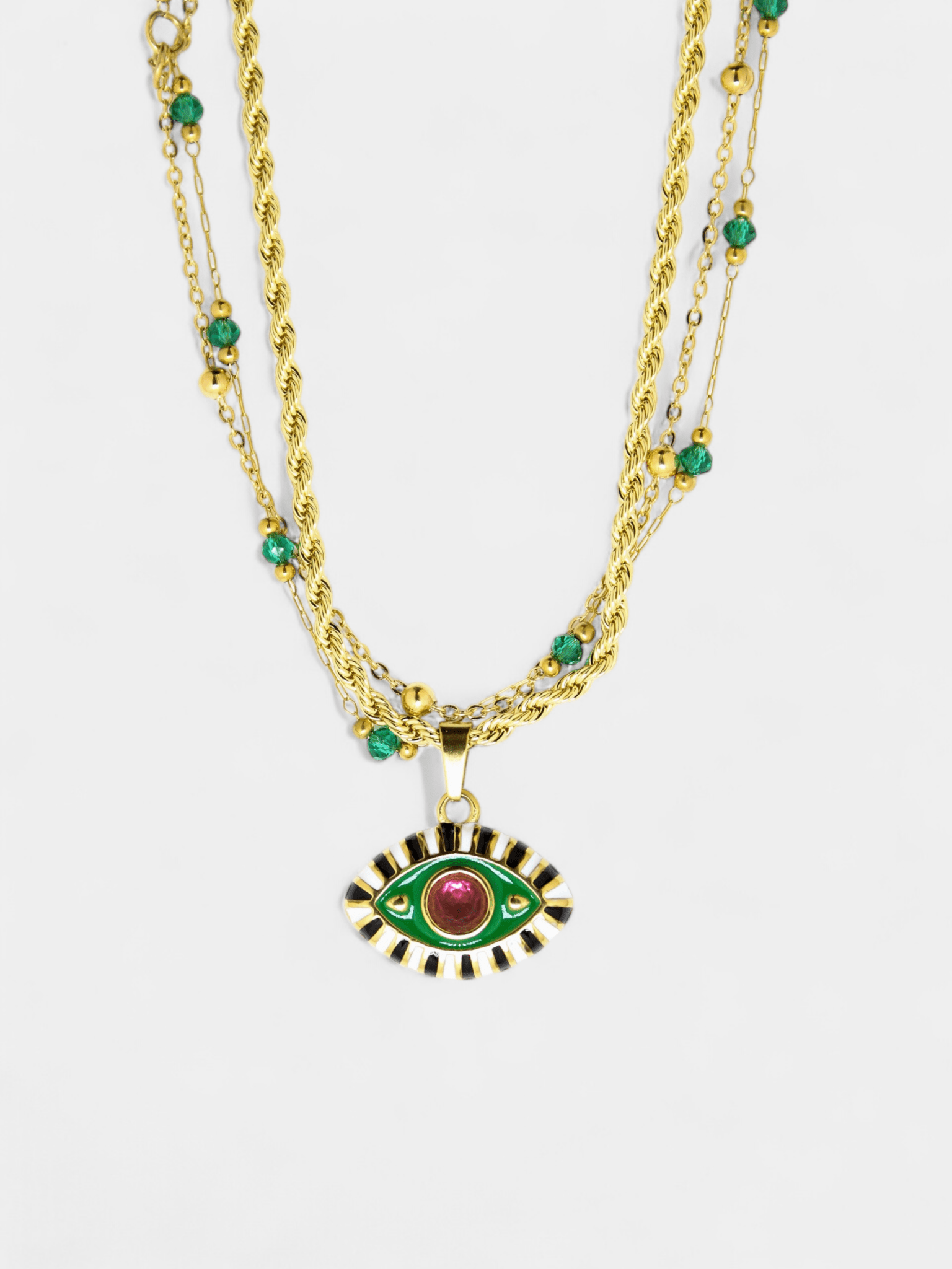Green Evil Eye Layered Necklace - Vicky&Nico