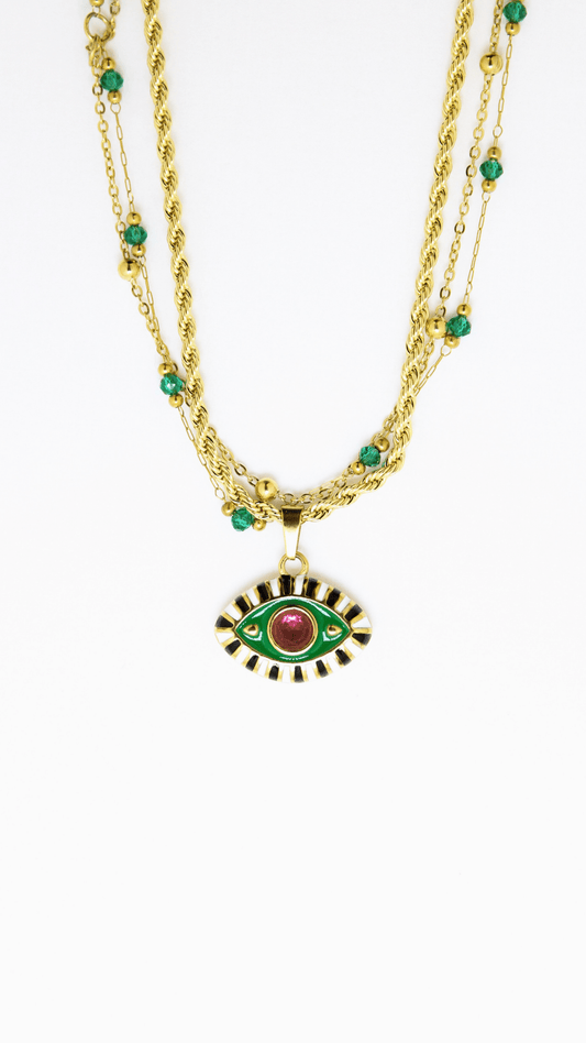 2 LEFT! - Green Evil Eye Layered Necklace - Vicky&Nico