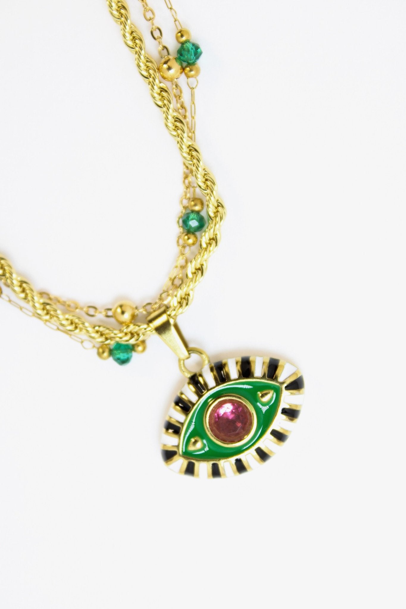 2 LEFT! - Green Evil Eye Layered Necklace - Vicky&Nico
